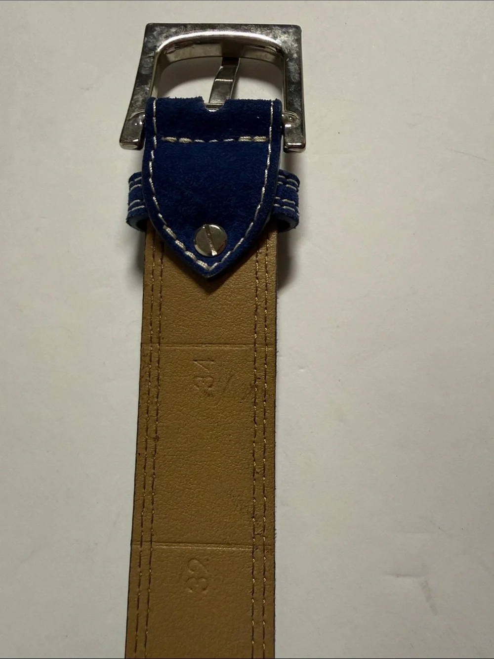 Donald J. Pliner Navy Suede Belt with White Stitching 38